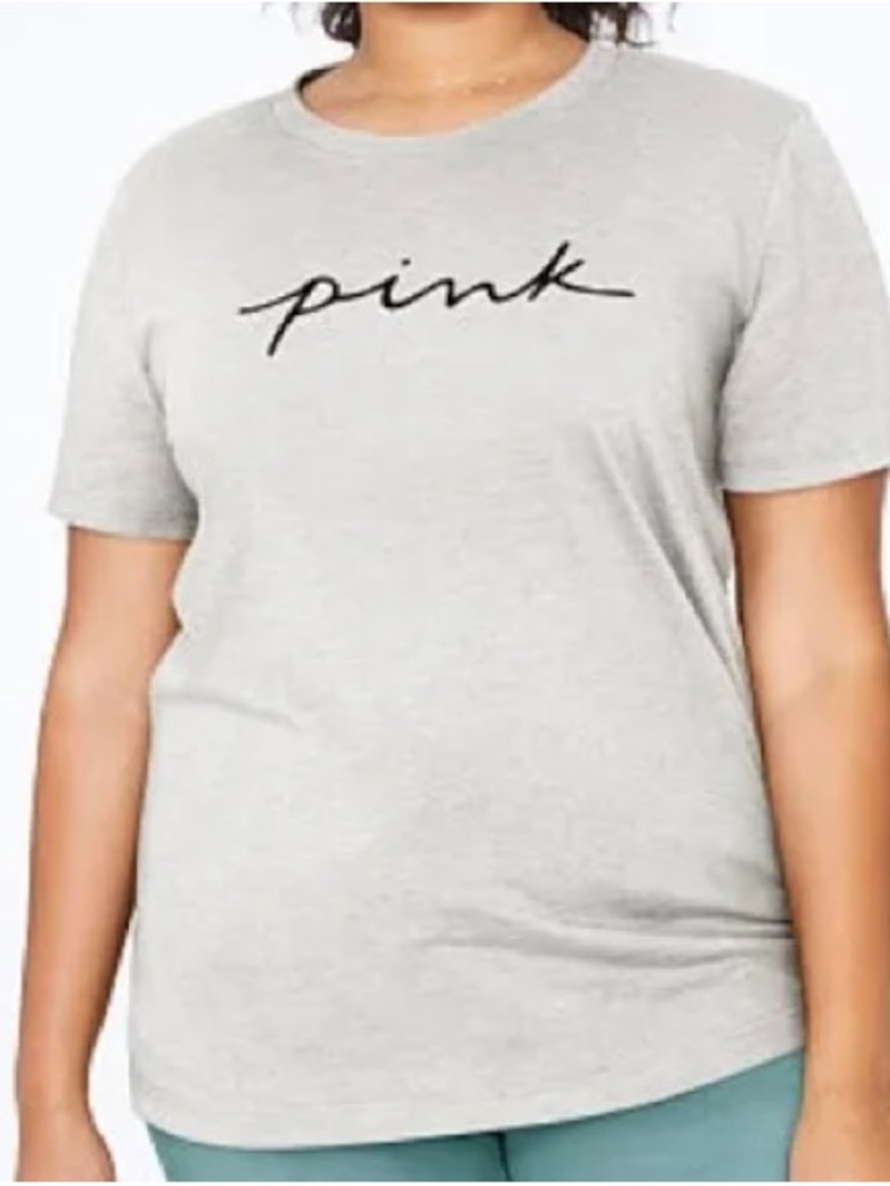 PINK Victoria's Secret Light Gray Script Logo Short Sleeve Tee